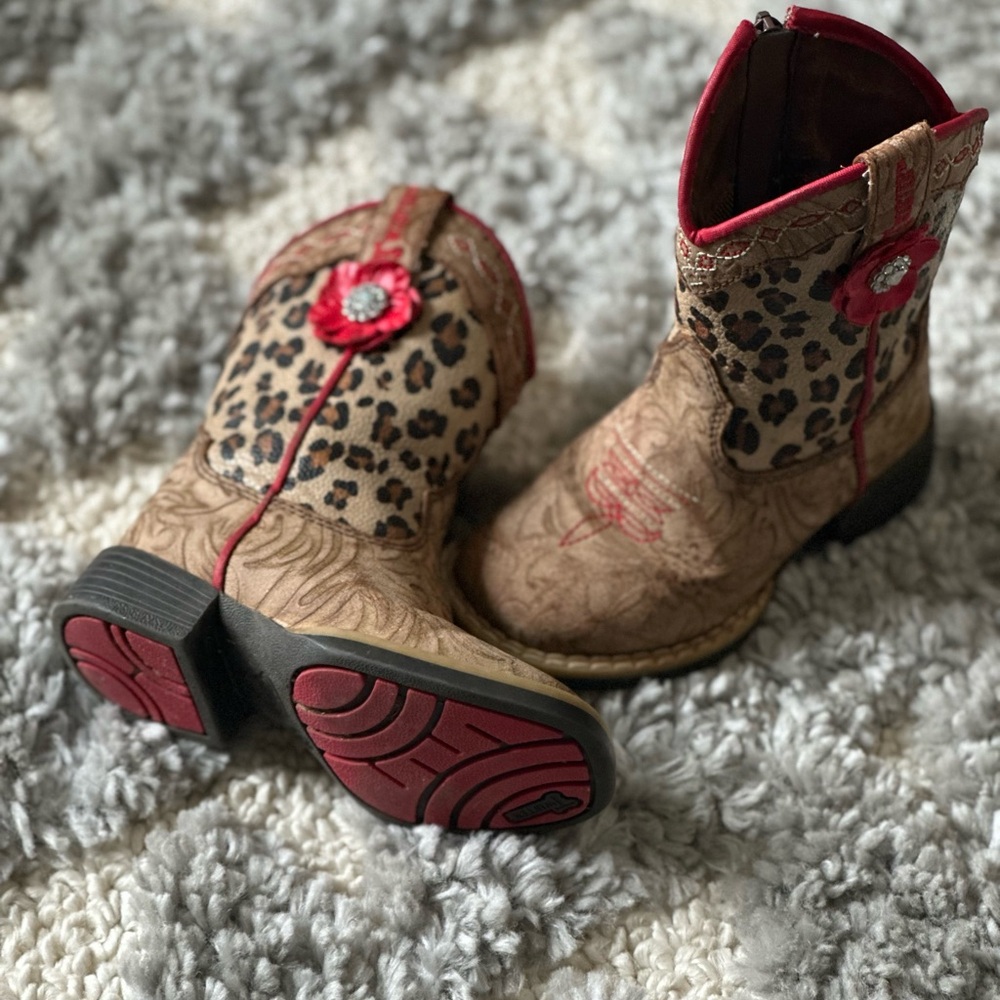 Leopard Print Western Boots with Red Accents